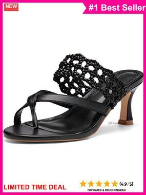Faux Leather Kitten Heel Thong Sandals Open Toe Ankle Strap Slip On